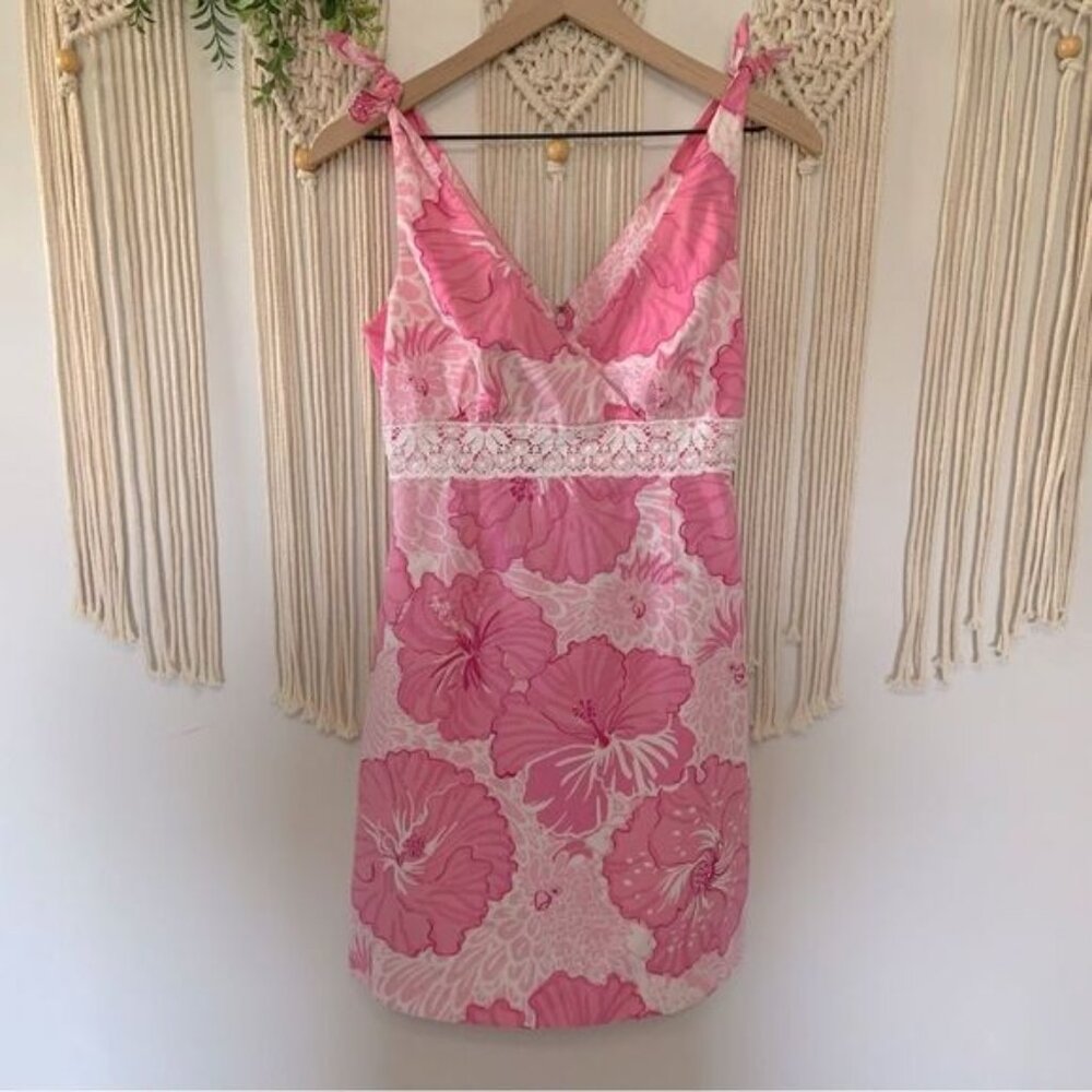 LILLY PULITZER Old World Charm Shell Pink Rylan Dress Vintage White Label 4